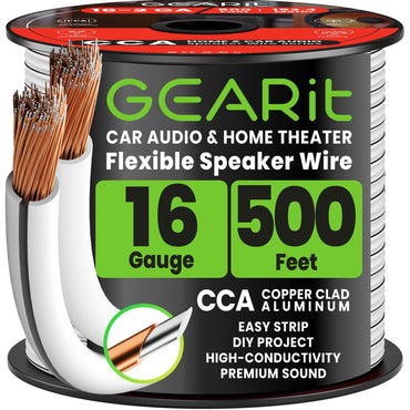 16 Gauge Speaker Wire CCA - Copper Clad Aluminum - Home Theater, Car Speakers & More