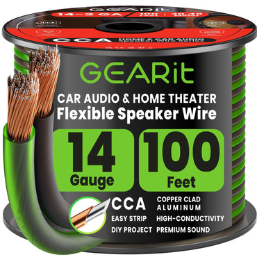 GEARit 14 Gauge Speaker Wire – 14/2 CCA Speaker Cable, 20–500 ft, Black, White & Translucent Colors