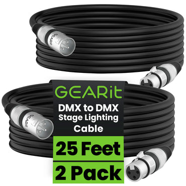 DMX Extension Cable for Stage Lighting 2-Pack, Black
