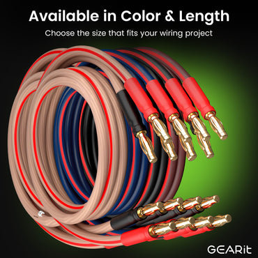 2-Pack 14 AWG Speaker Cable with Banana Plugs Banana Wire for Bi-Wire Bi-Amp HiFi Surround Sound, Clear