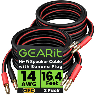 2-Pack 14 AWG Speaker Cable with Banana Plugs Banana Wire for Bi-Wire Bi-Amp HiFi Surround Sound, Black