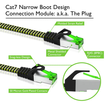 Cat7 Ethernet Cable 25 Feet - 32 AWG Flat Patch Cable - Nylon Braided