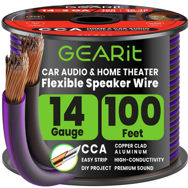 GEARit 14 Gauge Speaker Wire – 14/2 CCA Speaker Cable, 20–500 ft, Black, White & Translucent Colors