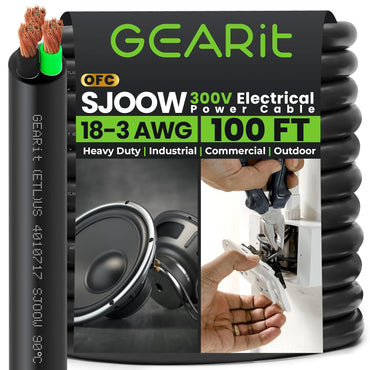 Conductors_3-Conductor | GEARit 18/3 AWG SJOOW portable power cord 100 ft, 300V