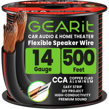GEARit 14 Gauge Speaker Wire – 14/2 CCA Speaker Cable, 20–500 ft, Black, White & Translucent Colors
