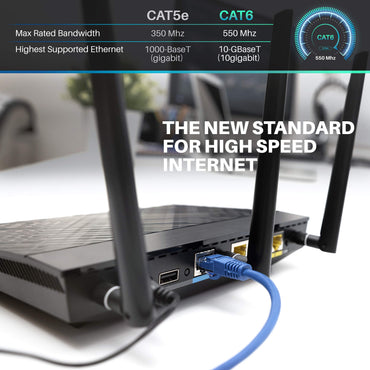 Cat6 Ethernet Patch Cable (2-Pack) - CCA Network Cord - UTP, Black & Blue
