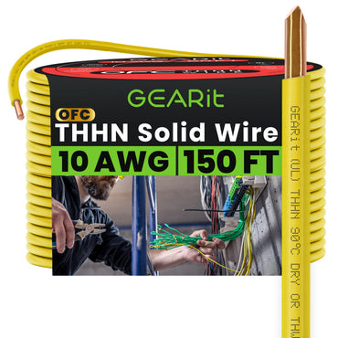 Color_Yellow | GEARit 10 AWG solid THHN wire, yellow, 150 ft spool