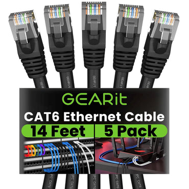 GEARit Cat6 Patch Cables Cat 6 Ethernet Cable 14 ft 5-Pack Black