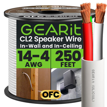 14 AWG In Wall Speaker Wire 4-Conductor Bi-Wire Cables - CL2 Rated - Oxygen Free Copper (OFC), White