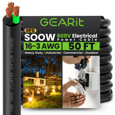 Conductors_3-Conductor | GEARit 16/3 AWG SOOW portable power cable 50 ft, 600V
