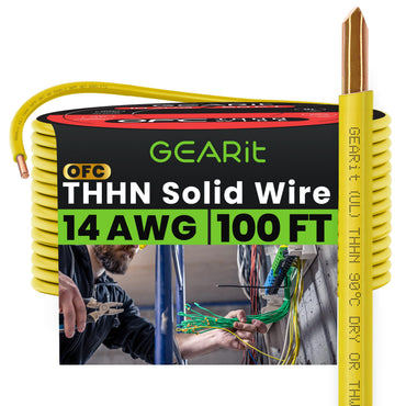 Color_Yellow | GEARit 14 AWG solid THHN wire, yellow, 100 ft spool