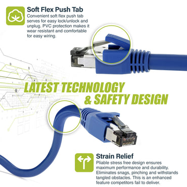 Cat8 Ethernet Patch Cable - S/FTP - 24 AWG - 10Gbps/25Gbps/40Gpbs, 2GHz 2000Mhz, Blue