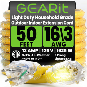 GEARit 16 gauge 50 ft SJTW outdoor extension cord yellow