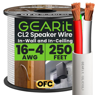 16 AWG In Wall Speaker Wire 4-Conductor Bi-Wire Cables - CL2 Rated - Oxygen Free Copper (OFC), White