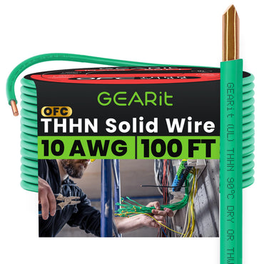 Color_Green | GEARit 10 AWG solid THHN wire, green, 100 ft spool