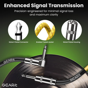 Right Angle to Straight 1/4 Inch Male to Male Guitar Instrument Cable, Yellow