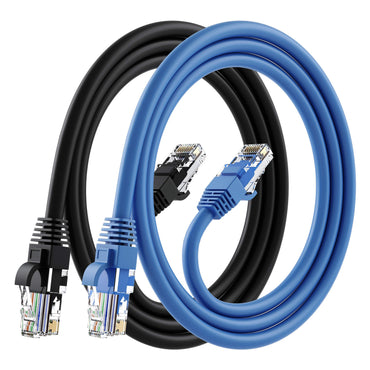 Cat6 Ethernet Patch Cable (2-Pack) - CCA Network Cord - UTP, Black & Blue