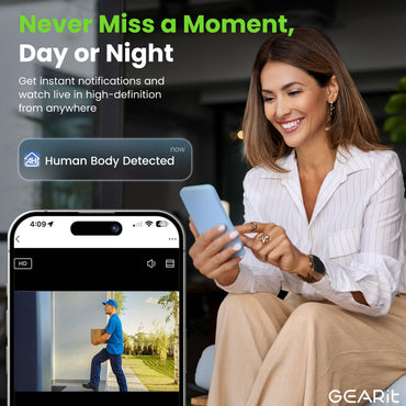 GEARit Wifi Outdoor Security Camera - 2K Video, IP65 Weatherproof, Motion Detection, Night Vision