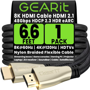 8K Premium Braided HDMI 2.1 Cable - 60Hz 48Gpbs, 7 Feet