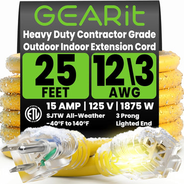 GEARit 12 gauge 25 ft SJTW outdoor extension cord yellow