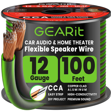 GEARit 12 gauge speaker wire 100 ft translucent black/green