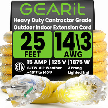 GEARit 14 gauge 25 ft SJTW outdoor extension cord yellow