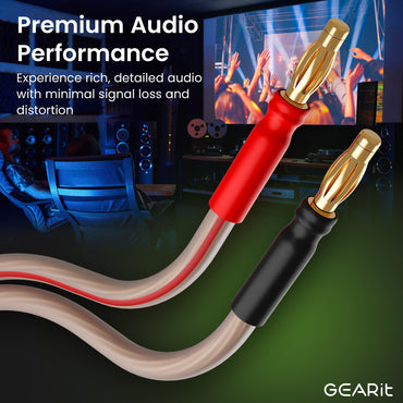 2-Pack 14 AWG Speaker Cable with Banana Plugs Banana Wire for Bi-Wire Bi-Amp HiFi Surround Sound, Clear