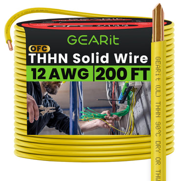 Color_Yellow | GEARit 12 AWG solid THHN wire, yellow, 200 ft spool
