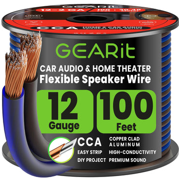 GEARit 12 gauge speaker wire 100 ft translucent black/blue