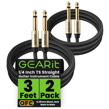 Guitar Instrument Cable - Nylon Braided 1/4 Inch to 1/4 inch TS Straight Male to Male