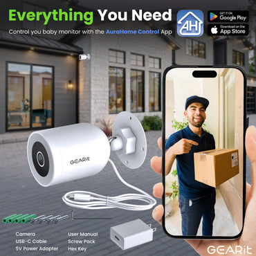 GEARit Wifi Outdoor Security Camera - 2K Video, IP65 Weatherproof, Motion Detection, Night Vision