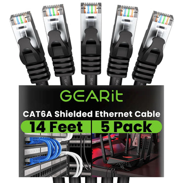 GEARit Cat6a Shielded Cable Black 5-Pack 14ft