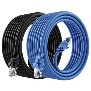 Cat6 Ethernet Patch Cable (2-Pack) - CCA Network Cord - UTP, Black & Blue