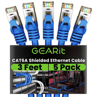 GEARit Cat6a Shielded Cable Blue 5-Pack 3ft