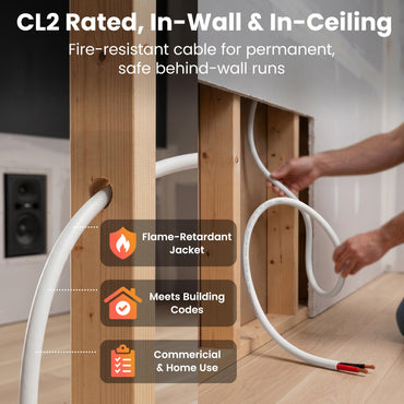 16/2 Audio Speaker Wire 16 Gauge CCA - CL2 Rated for In Wall Installation