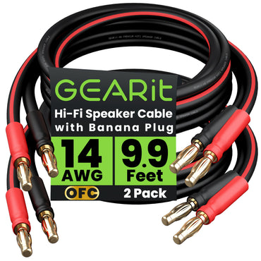 2-Pack 14 AWG Speaker Cable with Banana Plugs Banana Wire for Bi-Wire Bi-Amp HiFi Surround Sound, Black