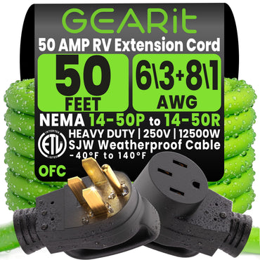 50 Amp NEMA 14-50 Heavy Duty Extension Cord Power Cord, Green