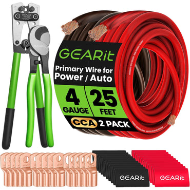 GEARit 4 Gauge Complete CCA Wire Kit with Crimper and Cutter