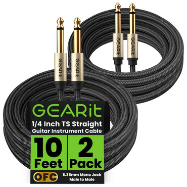 Guitar Instrument Cable - Nylon Braided 1/4 Inch to 1/4 inch TS Straight Male to Male