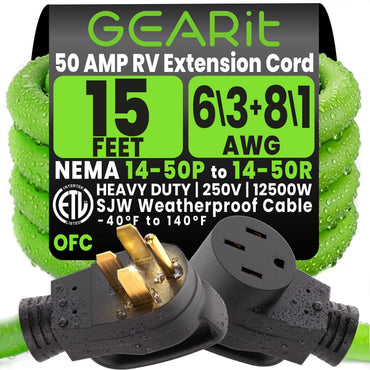 GEARit - RV/EV Extension Cord 50 Amp NEMA 14-50P to 14-50R 6/3 8/1 AWG USED