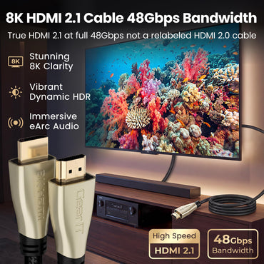 8K Premium Braided HDMI 2.1 Cable - 60Hz 48Gpbs, 10 Feet