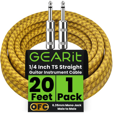 Straight 1/4 Inch Male to Male Guitar Instrument Cable, Yellow