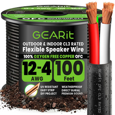 12 AWG Direct Burial Speaker Wire 4-Conductor Bi-Wire Cables - CL3 Rated - Oxygen Free Copper (OFC), Black