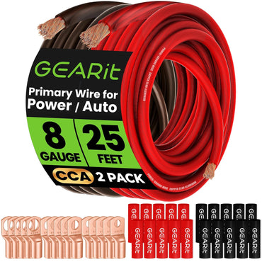 GEARit 8 Gauge CCA Wire Kit with Lugs and Heat Shrink