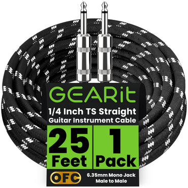 Straight 1/4 Inch Male to Male Guitar Instrument Cable, Black