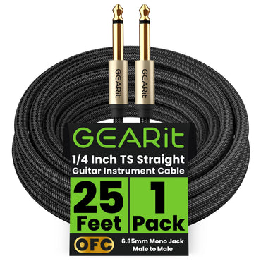 Guitar Instrument Cable - Nylon Braided 1/4 Inch to 1/4 inch TS Straight Male to Male