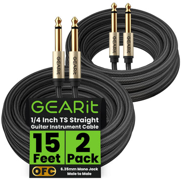 Guitar Instrument Cable - Nylon Braided 1/4 Inch to 1/4 inch TS Straight Male to Male