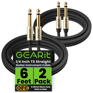 Guitar Instrument Cable - Nylon Braided 1/4 Inch to 1/4 inch TS Straight Male to Male
