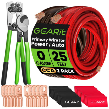 GEARit 1/0 Gauge Complete CCA Wire Kit with Crimper and Cutter