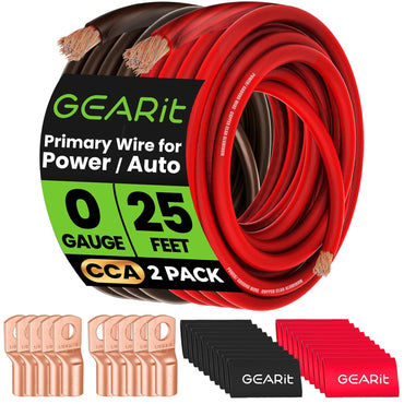GEARit 1/0 Gauge CCA Wire Kit with Lugs and Heat Shrink